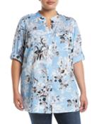 Floral Roll-sleeve Button-front Blouse,