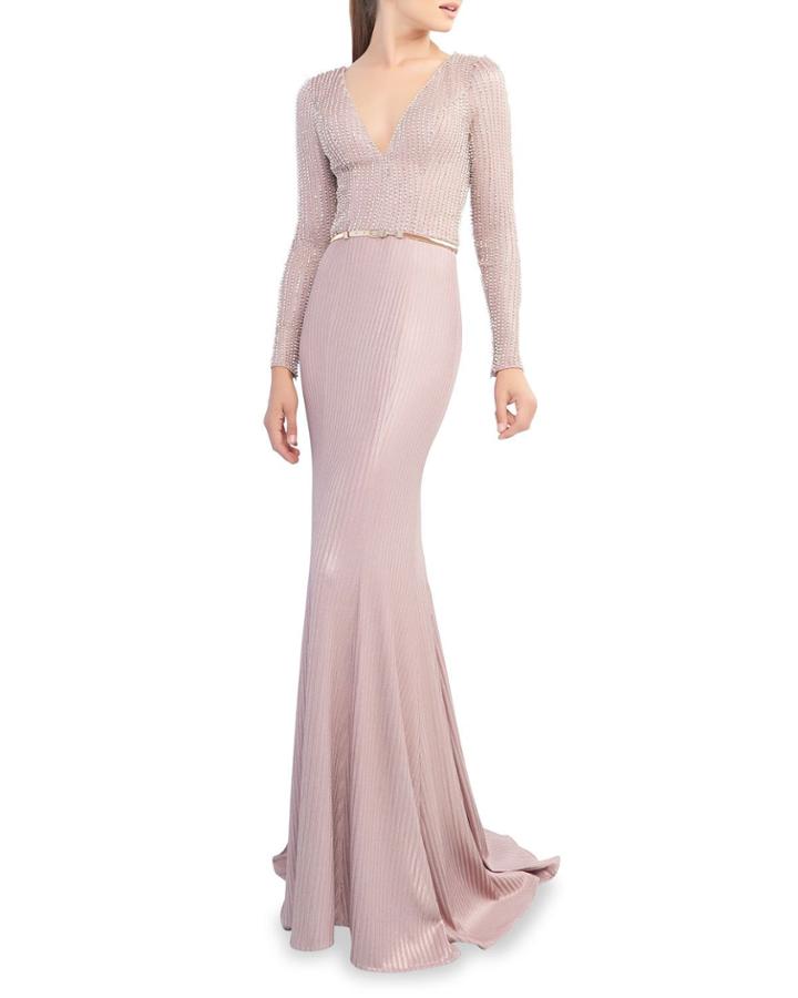 Embellished Long-sleeve Belted