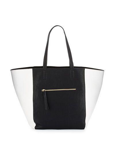 Hip Colorblock Zip-front Tote Bag, Black/milk