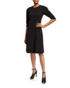 Pleated-shoulder Belted Dress