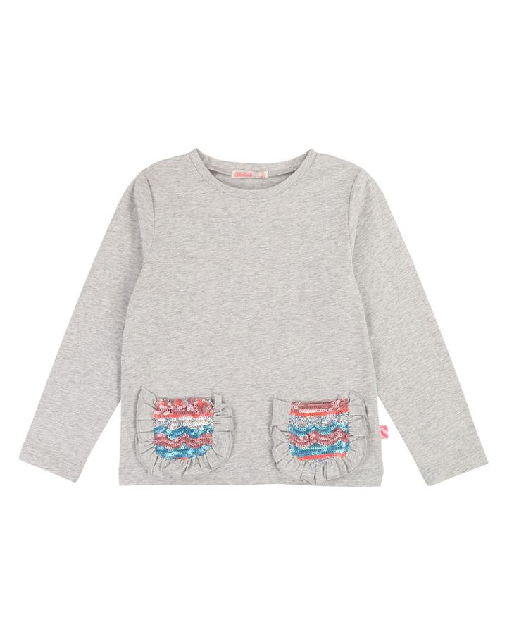 Long-sleeve Tee W/ Ruffle & Sequin Pockets,