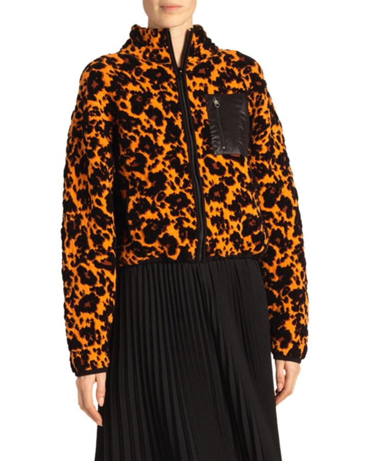 Cropped Leopard Jacquard Bomber Jacket