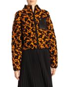Cropped Leopard Jacquard Bomber Jacket