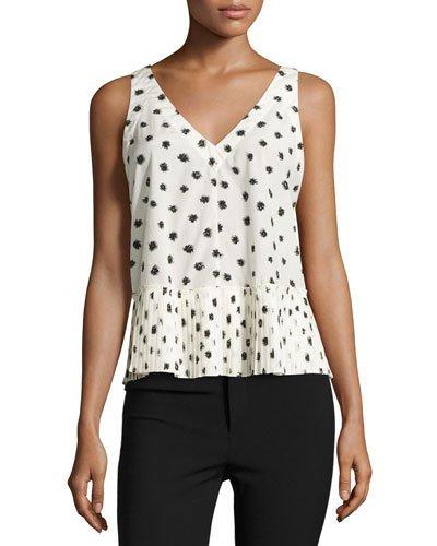 Dandelion-print Sleeveless Top, Chalk/black