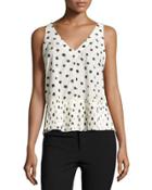 Dandelion-print Sleeveless Top, Chalk/black
