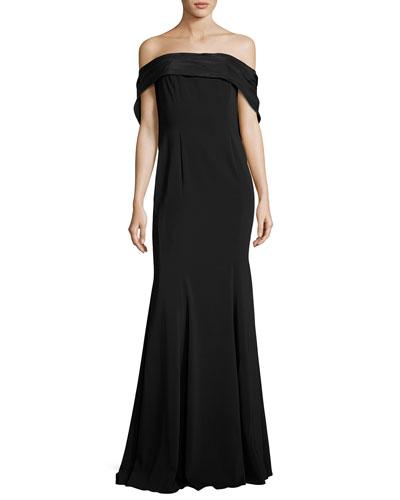Brooklyn Satin-trim Trumpet Gown, Black