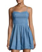 Sandy Fit-and-flare Chambray Dress, Blue