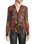 Karen Sheer Silk Floral Button-down Top
