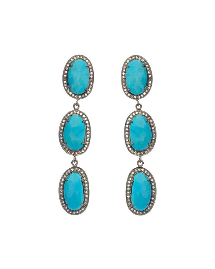 Turquoise & Diamond Triple Drop Earrings