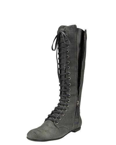 Lace-up Side-zip Boot, Denim