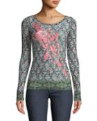 Urban Tribe-print Embroidered Long-sleeve Top