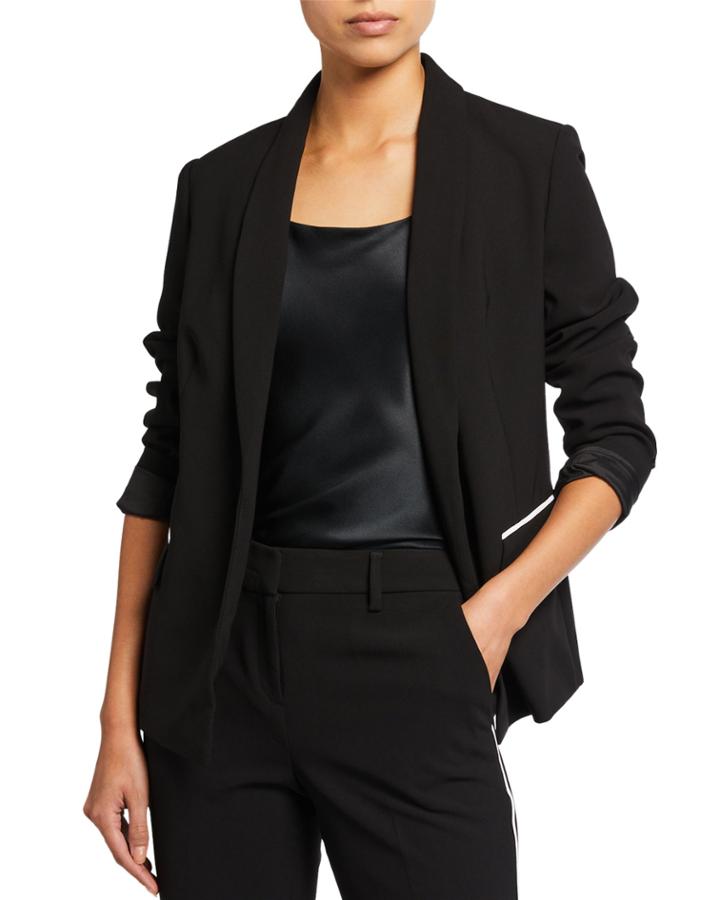 Shawl Collar Kiss-front Jacket With Piping