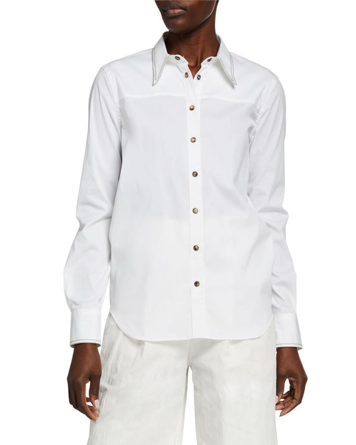 Western Monili Trim Collar Button Down Blouse