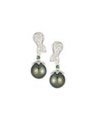 14k Tahitian Pearl, Diamond & Green Garnet Drop Earrings