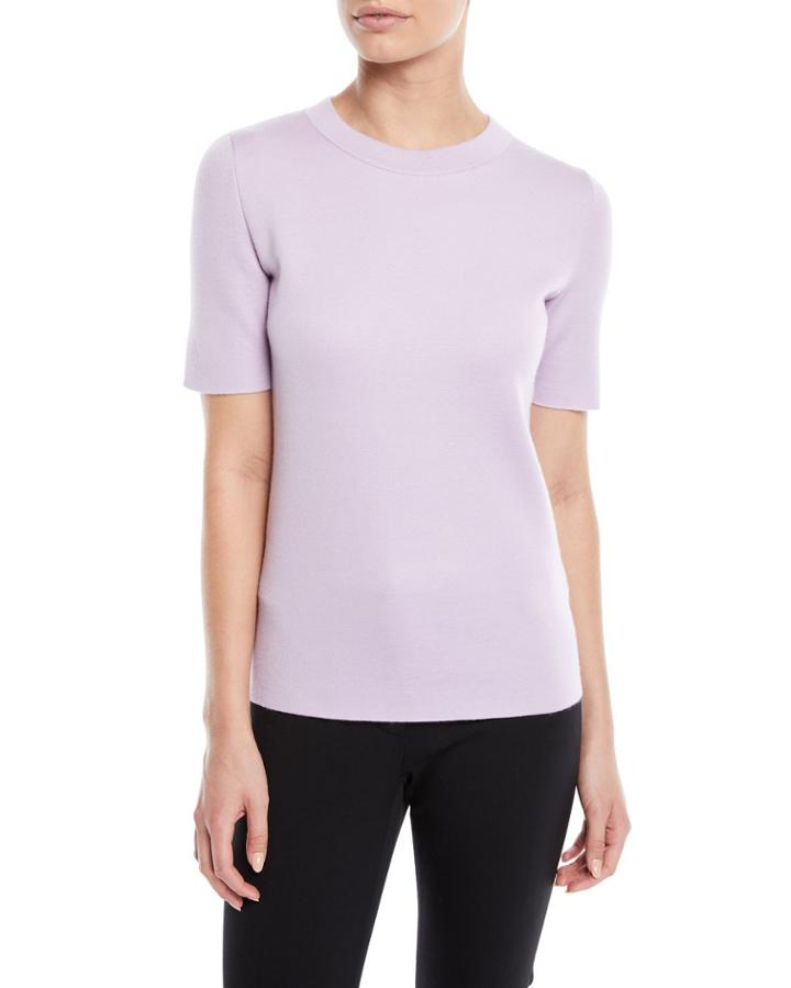 Crewneck Short-sleeve Sponge-cashmere Top