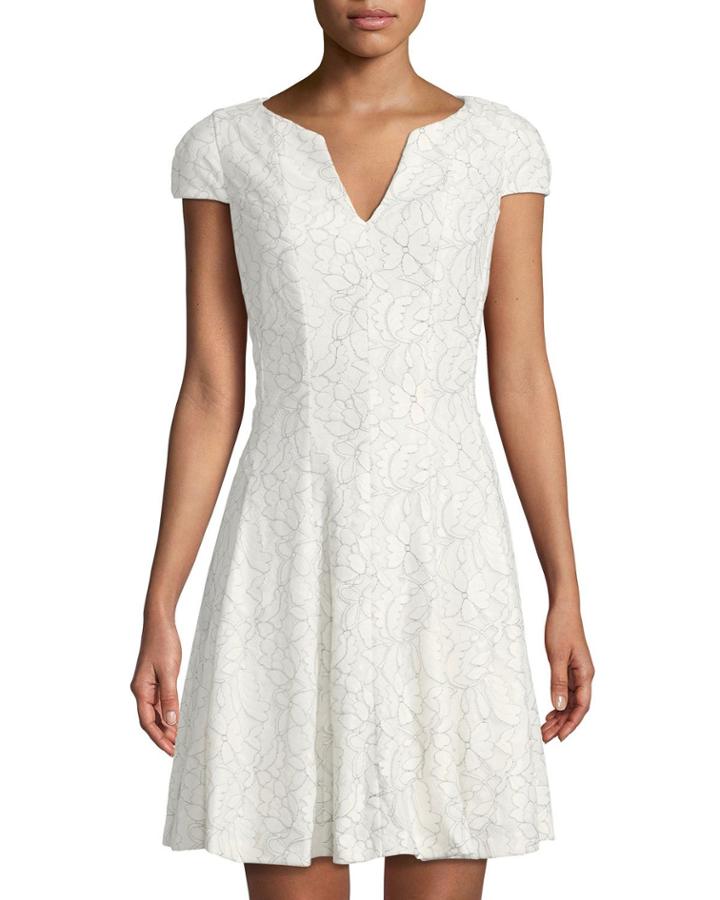 V-neck Cap-sleeve Corded