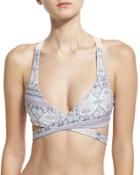 Reversible Crochet-back Wrap Swim Top, Purple Pattern