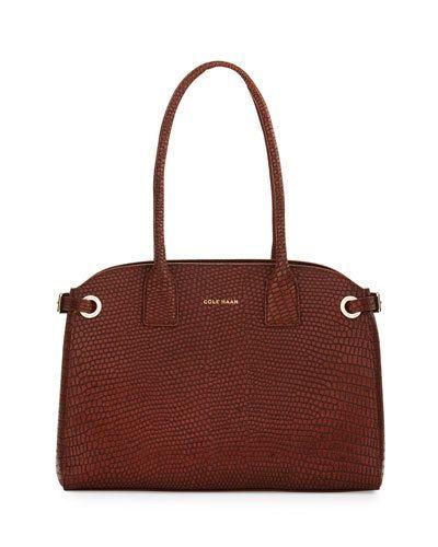 Raquel Crocodile-embossed Leather Satchel Bag, Woodbury