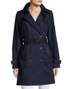 Denim Double-breasted Trench Coat, Dark Blue