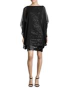 Norine Sequined Dress With Georgette Overlay, Black