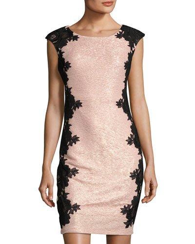 Cap-sleeve Lace-trim Sheath Dress, Blush
