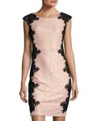 Cap-sleeve Lace-trim Sheath Dress, Blush