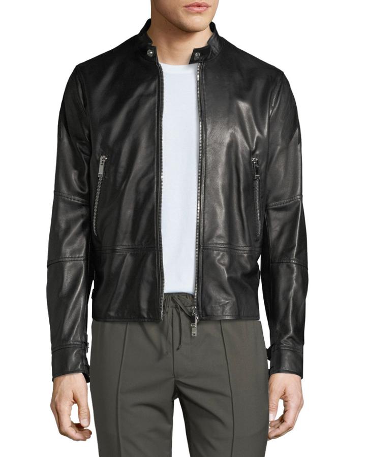 Men's Leather Zip-up Jacket With Eagle On Back
