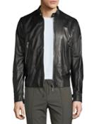Men's Leather Zip-up Jacket With Eagle On Back