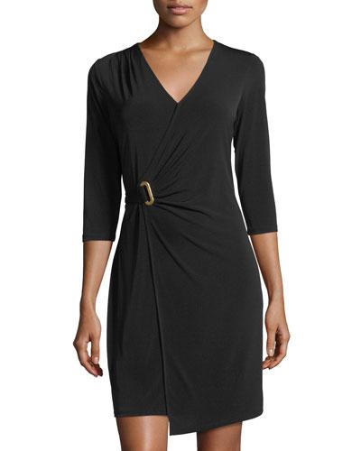 3/4-sleeve Faux-wrap Dress