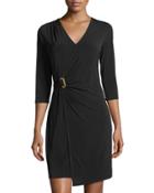 3/4-sleeve Faux-wrap Dress