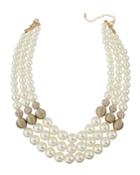 3-row Pearl & Crystal Necklace