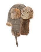 Wool-blend Glen Plaid Trapper Hat, Beige
