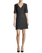 V-neck Brocade Jewel-button Dress