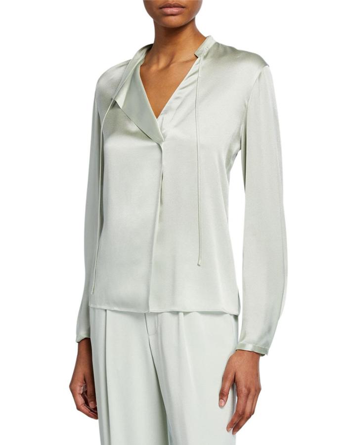 Tie-neck Satin Popover Top