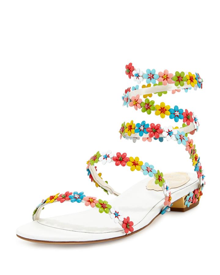 Rene Caovilla Floral-embellished Coil Sandal, White/multi, Women's, Size: 42.0b/12.0b,