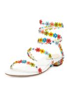 Rene Caovilla Floral-embellished Coil Sandal, White/multi, Women's, Size: 42.0b/12.0b,