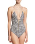 Cat-eyes Strap-back One-piece Swimsuit, Cheetah