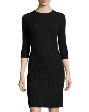 Todd And Duncan Cashmere Ribbed Crewneck Sweater Dress, Black, Women's,