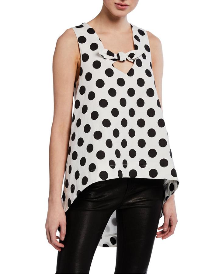 Polka-dot Sleeveless High-low Top W/ Bow
