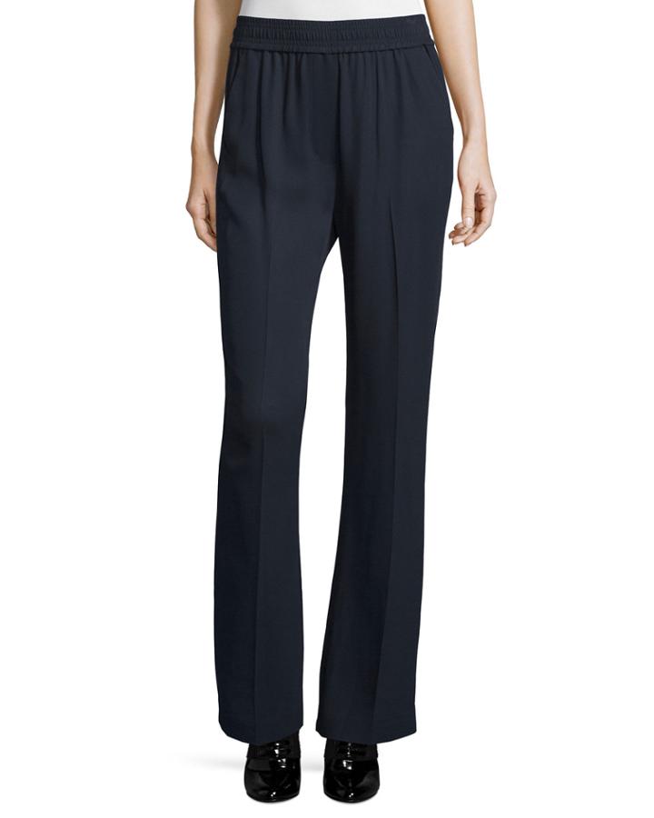 Smocked Boot-cut Stretch Pants, Navy