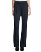 Smocked Boot-cut Stretch Pants, Navy
