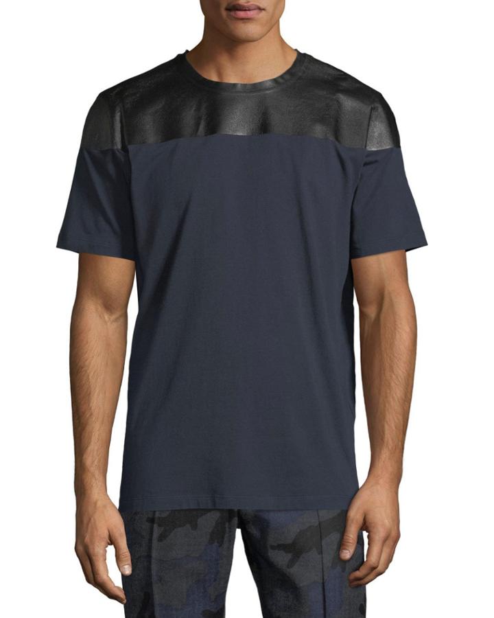 Men's Leather Stripe Cotton T-shirt