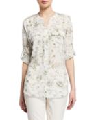 Floral-print Button Front Blouse