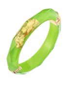 24k Gold Leaf Thin Faceted Hinged Bangle, Neon Green