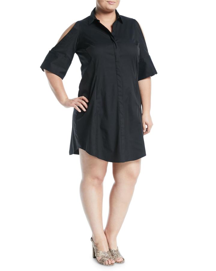 Cold-shoulder Poplin Shirtdress,