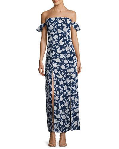 Off-the-shoulder Floral Maxi Dress, Blue/multi