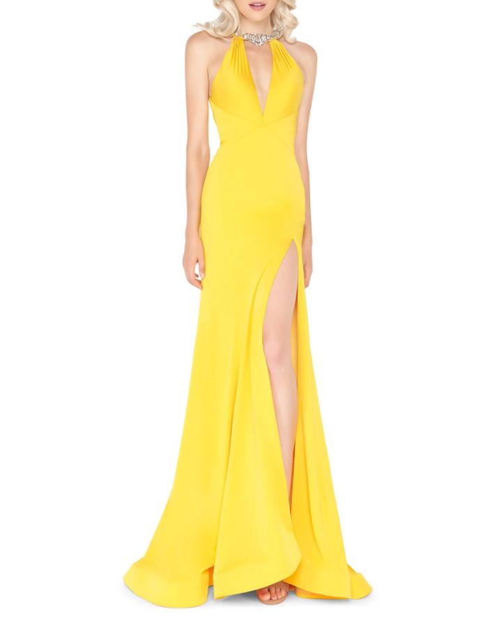 Embellished Halter-neck Keyhole Gown With High