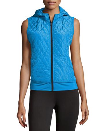Neiman Marcus Active Quilted Hoodie Vest, Electric Blue, Women's, Size: Small, Elct Blu