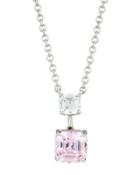 Asscher-cut Crystal Double-drop Pendant Necklace, Pink/clear