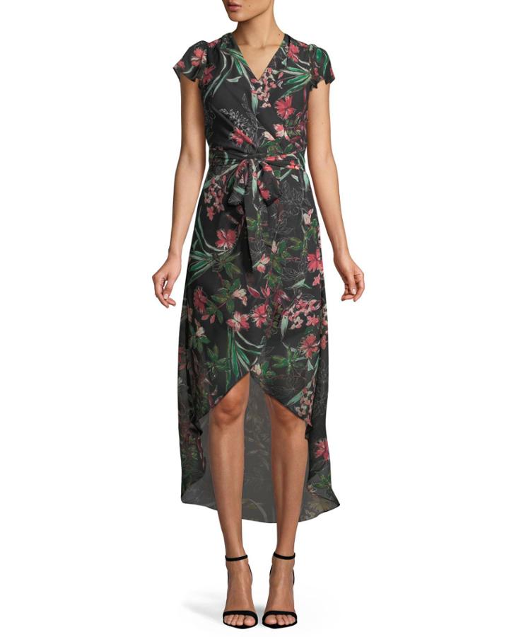 Floral High-low Faux-wrap Dress